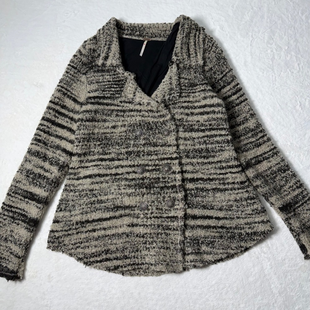 Free People Zebra Yarn Double Breasted Knit Cardigan Wool‎ Blend Size Large